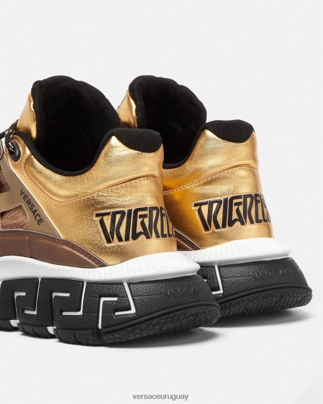 Versace zapatillas trigrecas hombres marrón y dorado zapato H88R0H1512
