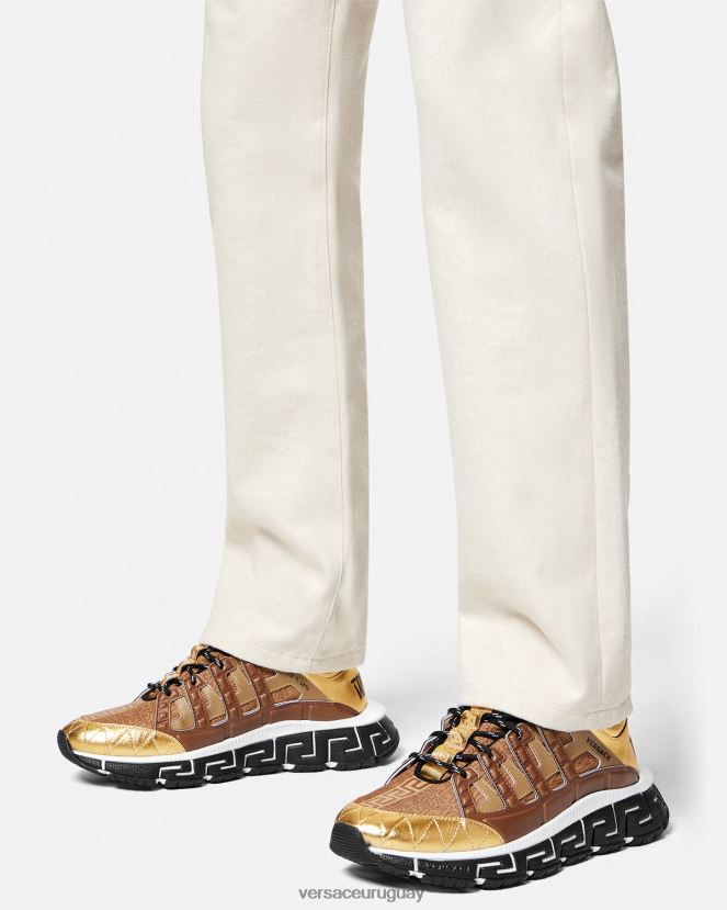 Versace zapatillas trigrecas hombres marrón y dorado zapato H88R0H1512