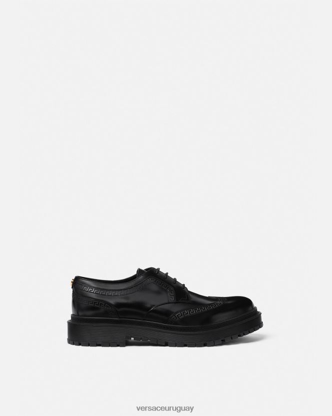 Versace zapatos derby con greca hombres negro zapato H88R0H1559