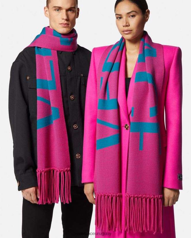 Versace bufanda de punto con logo en jacquard mujer fucsia y azul accesorios H88R0H934