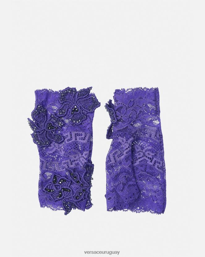 Versace guantes sin dedos con encaje bordado mujer Violeta accesorios H88R0H915