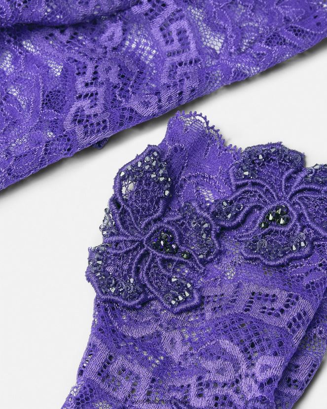 Versace guantes sin dedos con encaje bordado mujer Violeta accesorios H88R0H915