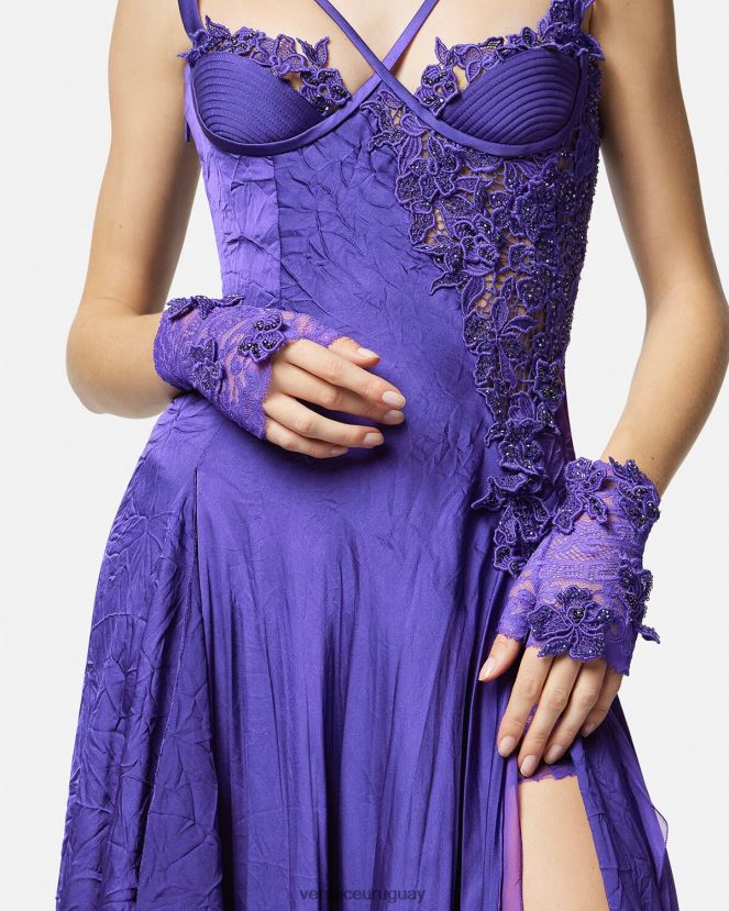 Versace guantes sin dedos con encaje bordado mujer Violeta accesorios H88R0H915
