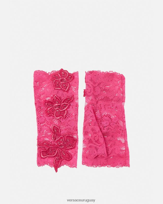 Versace guantes sin dedos con encaje bordado mujer rosa accesorios H88R0H913