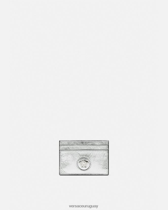 Versace tarjetero metalizado con medusa mujer gris accesorios H88R0H570