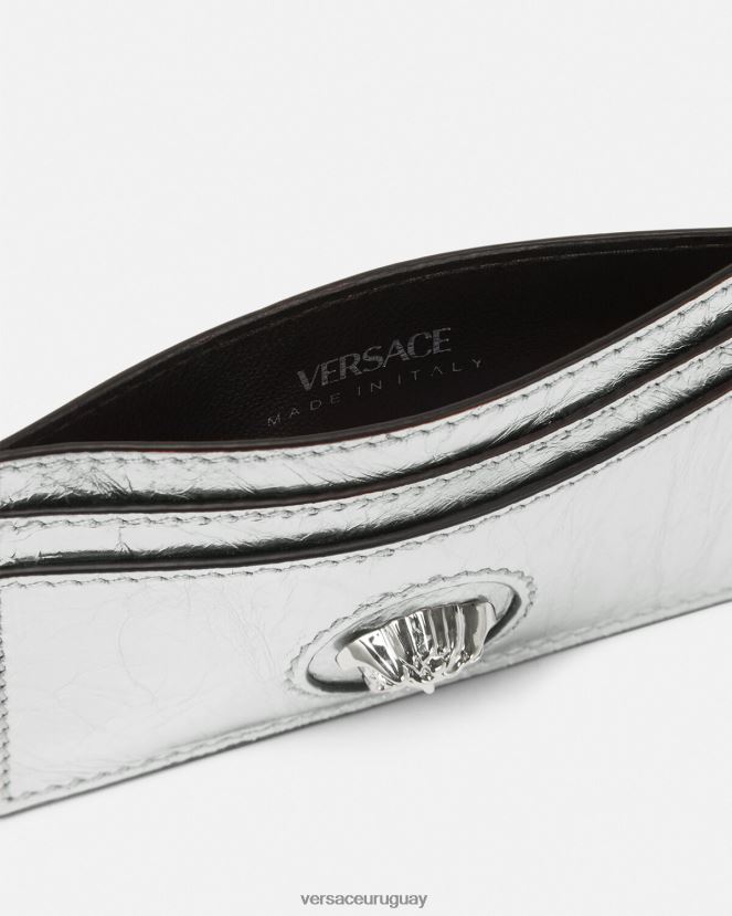 Versace tarjetero metalizado con medusa mujer gris accesorios H88R0H570