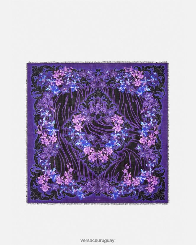 Versace chal orquídea barroco en mezcla de lana mujer violeta y estampado accesorios H88R0H924