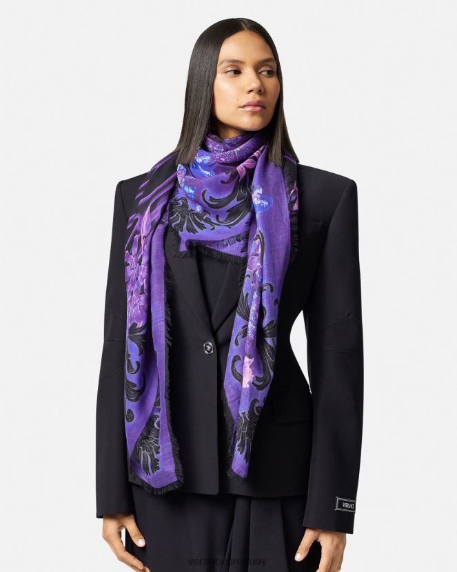 Versace chal orquídea barroco en mezcla de lana mujer violeta y estampado accesorios H88R0H924