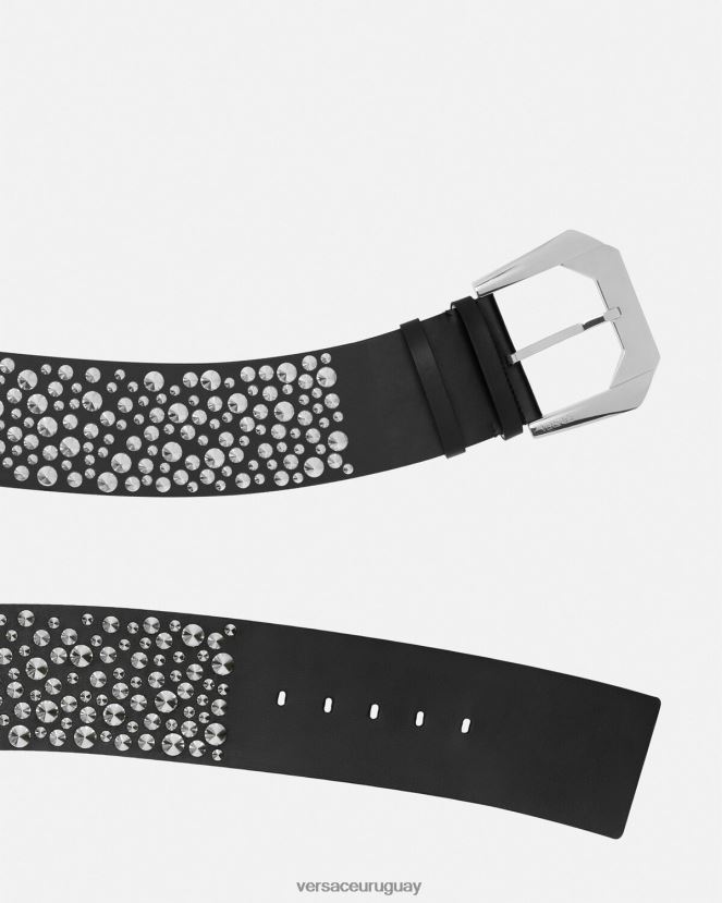 Versace cinturón ancho con diseño de medusa y detalle de pinchos mujer negro accesorios H88R0H548