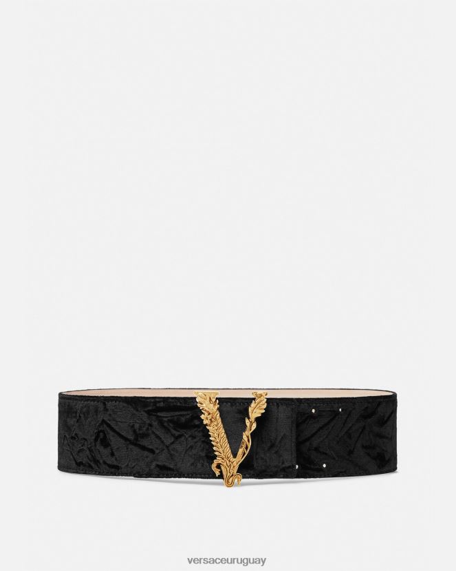 Versace cinturón ancho de terciopelo virtus mujer negro accesorios H88R0H553