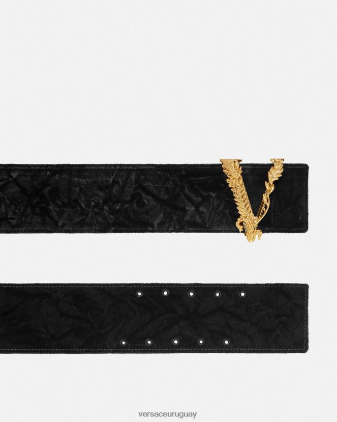 Versace cinturón ancho de terciopelo virtus mujer negro accesorios H88R0H553