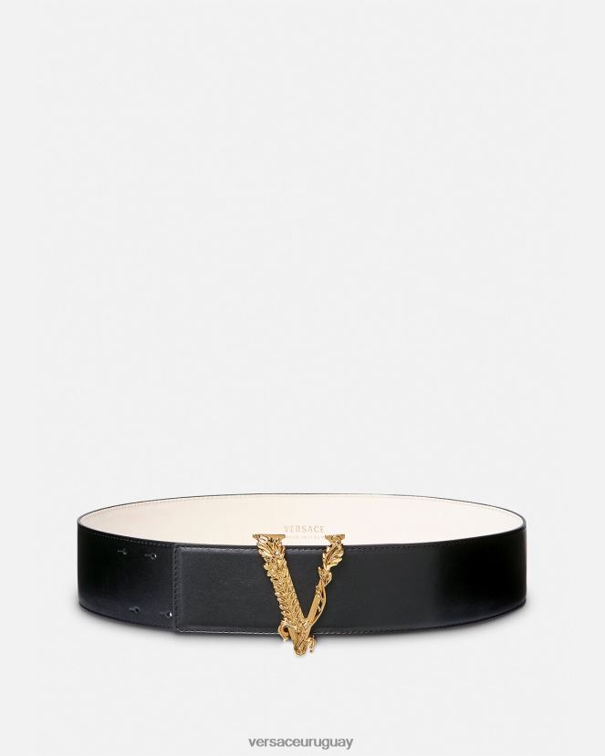 Versace cinturón ancho virtus de piel mujer negro accesorios H88R0H541