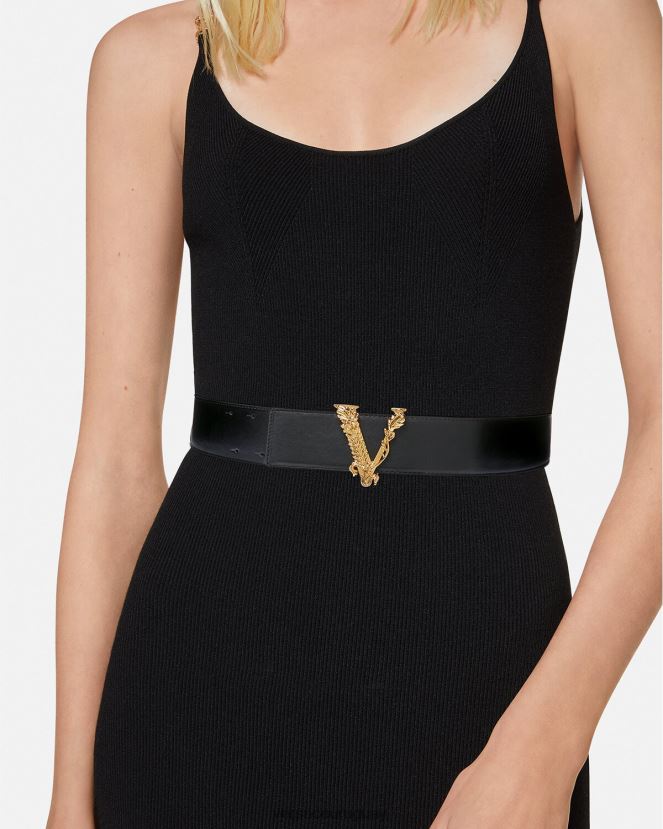 Versace cinturón ancho virtus de piel mujer negro accesorios H88R0H541