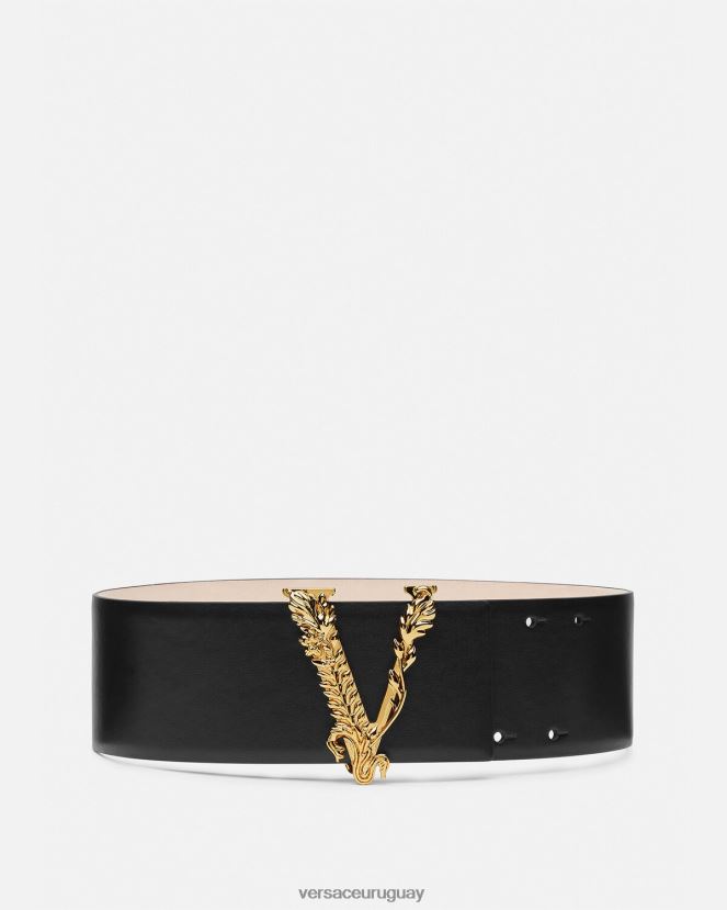 Versace cinturón ancho virtus de piel mujer negro accesorios H88R0H542