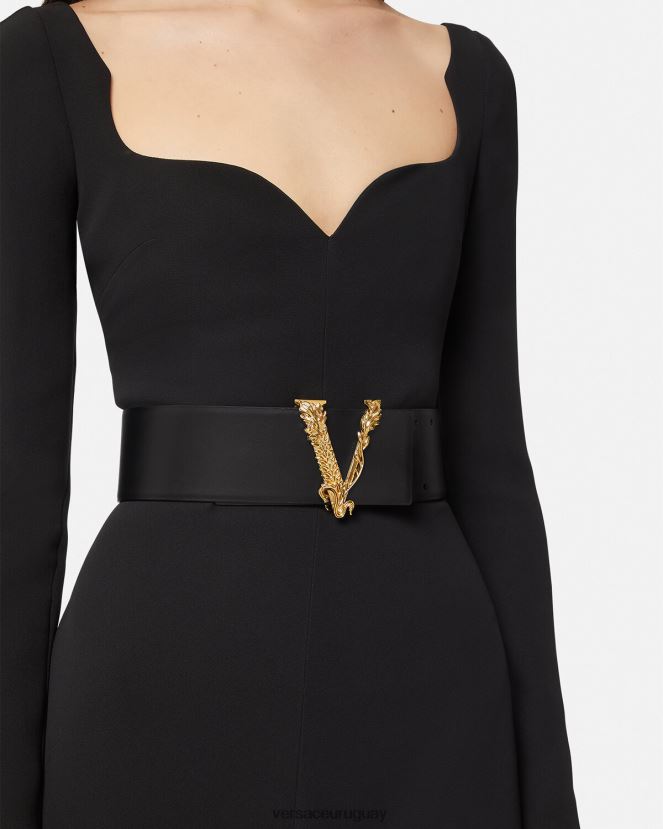 Versace cinturón ancho virtus de piel mujer negro accesorios H88R0H542