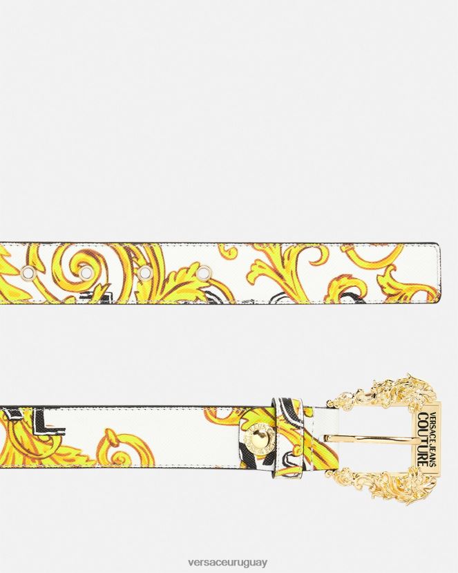 Versace cinturón con logo de alta costura1 mujer oro y blanco accesorios H88R0H2352