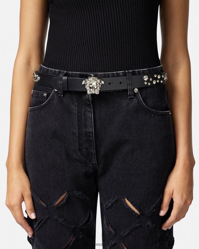 Versace cinturón con motivo de medusa y pinchos mujer negro accesorios H88R0H545