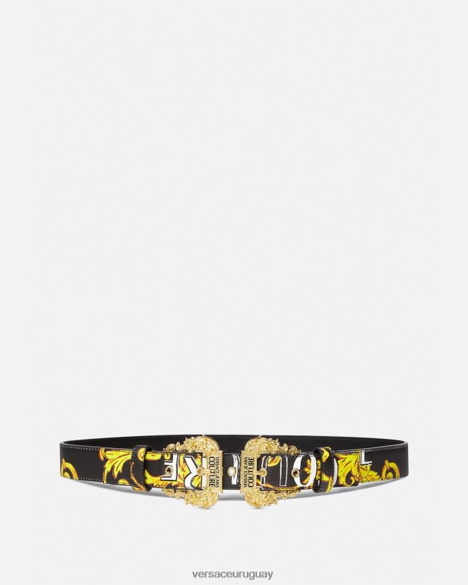 Versace cinturón de alta costura con logo mujer oro negro accesorios H88R0H2350