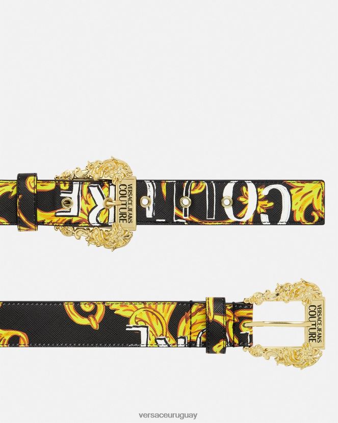 Versace cinturón de alta costura con logo mujer oro negro accesorios H88R0H2350