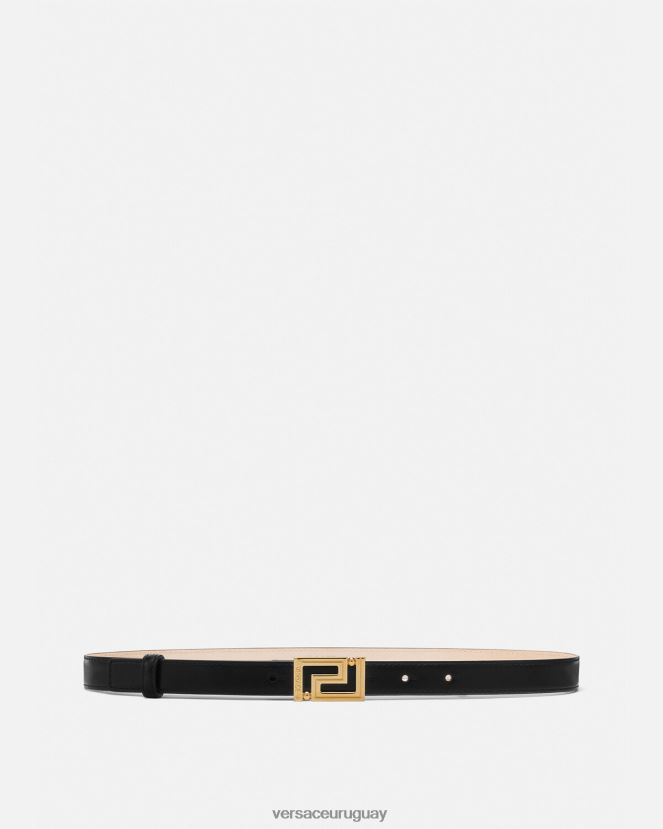 Versace cinturón de cuero con diosa Greca mujer negro accesorios H88R0H515