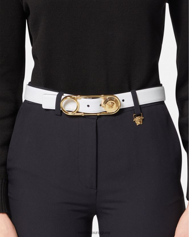 Versace cinturón de cuero con imperdible mujer blanco accesorios H88R0H537