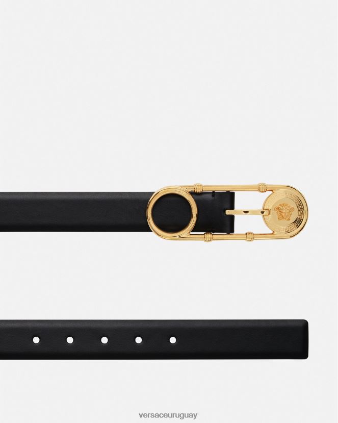 Versace cinturón de cuero con imperdible mujer negro accesorios H88R0H536