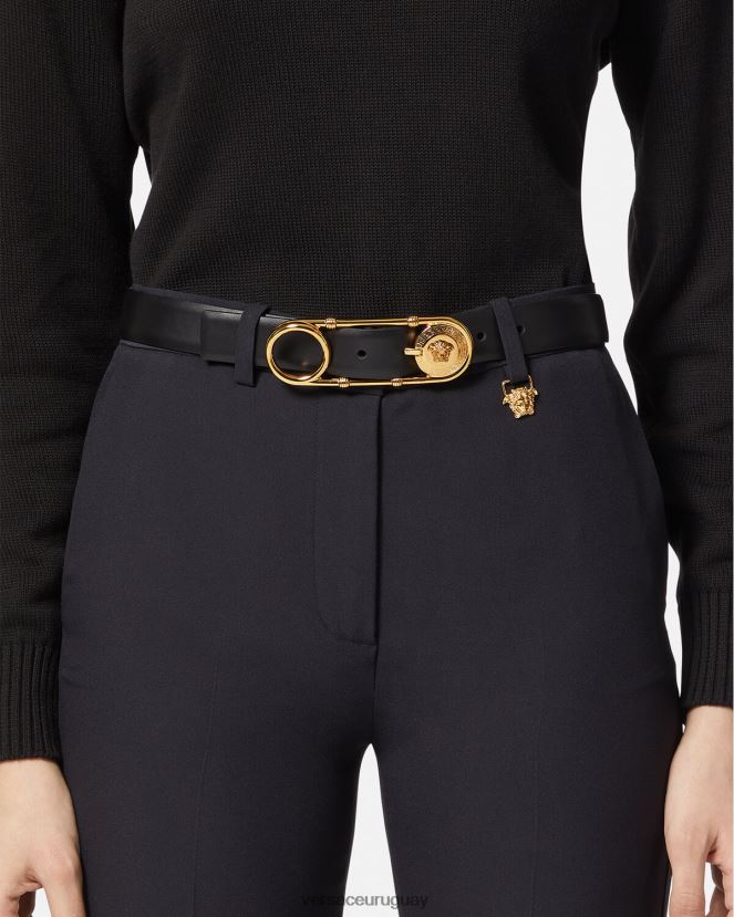 Versace cinturón de cuero con imperdible mujer negro accesorios H88R0H536