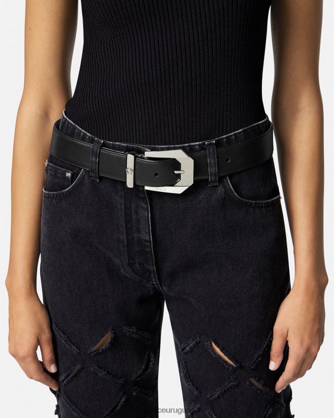 Versace cinturón de cuero con medusa tradicional mujer negro accesorios H88R0H534