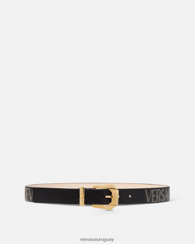Versace cinturón de cuero con tachuelas mujer negro accesorios H88R0H549