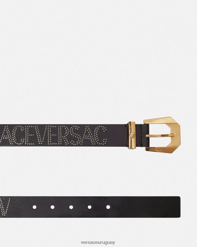Versace cinturón de cuero con tachuelas mujer negro accesorios H88R0H549