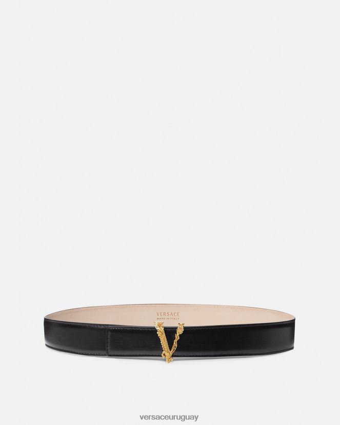 Versace cinturón de cuero virtus mujer negro accesorios H88R0H539