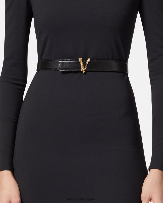 Versace cinturón de cuero virtus mujer negro accesorios H88R0H539