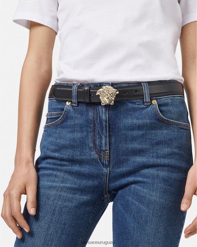 Versace cinturón de piel de medusa mujer negro accesorios H88R0H525