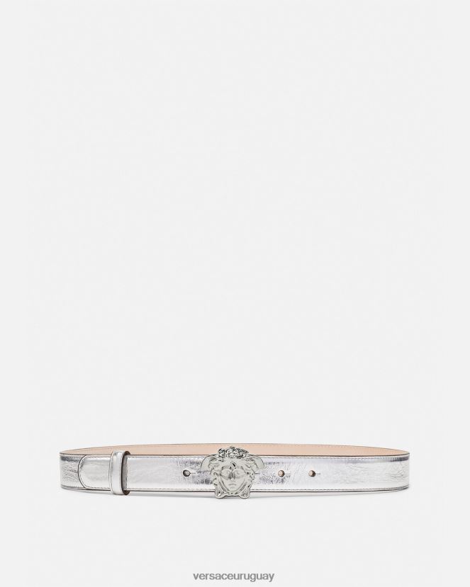 Versace cinturón de piel metalizado la medusa mujer gris accesorios H88R0H519