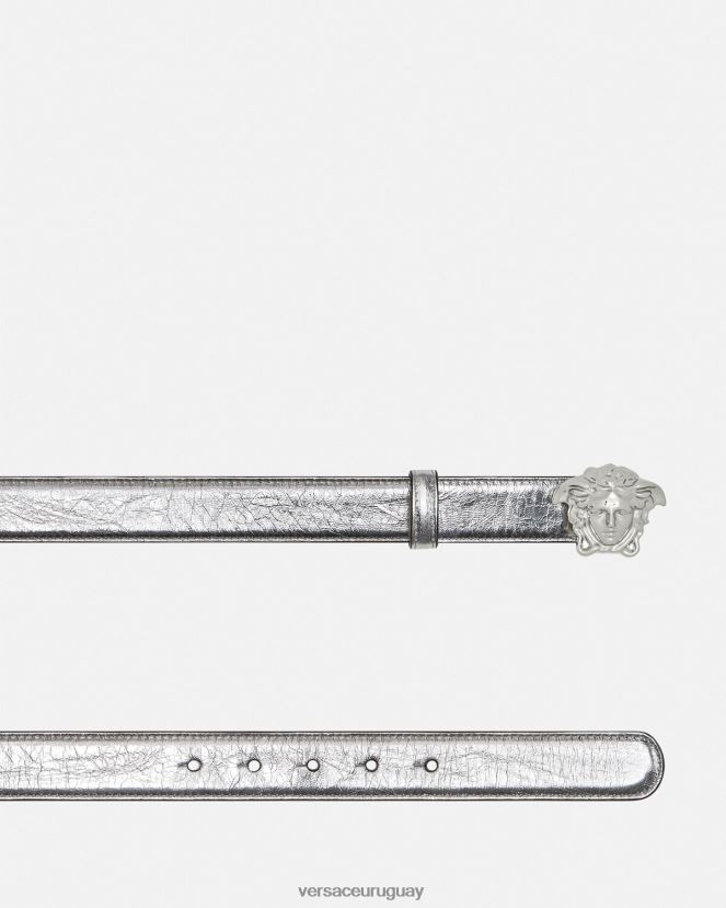 Versace cinturón de piel metalizado la medusa mujer gris accesorios H88R0H519