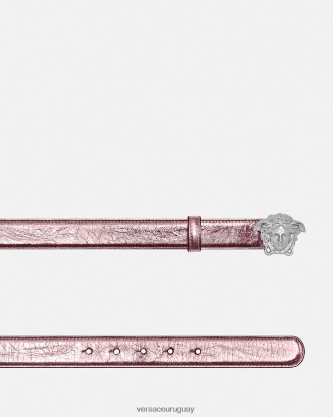 Versace cinturón de piel metalizado la medusa mujer rosa accesorios H88R0H520