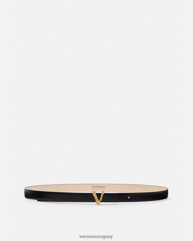 Versace cinturón fino de cuero virtus mujer negro accesorios H88R0H540