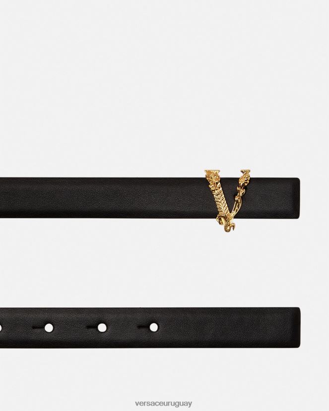 Versace cinturón fino de cuero virtus mujer negro accesorios H88R0H540