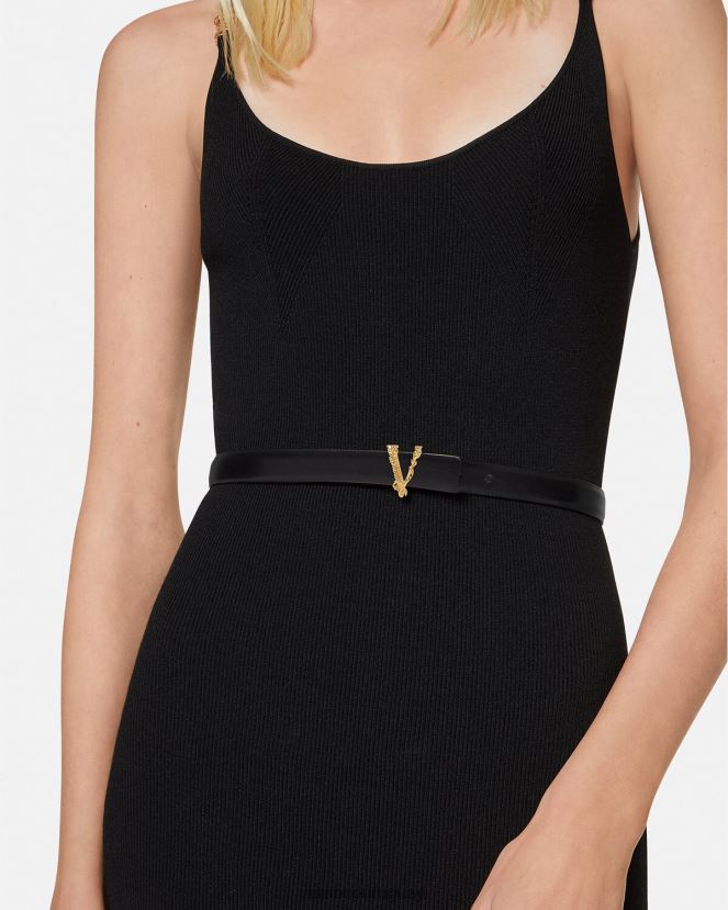 Versace cinturón fino de cuero virtus mujer negro accesorios H88R0H540