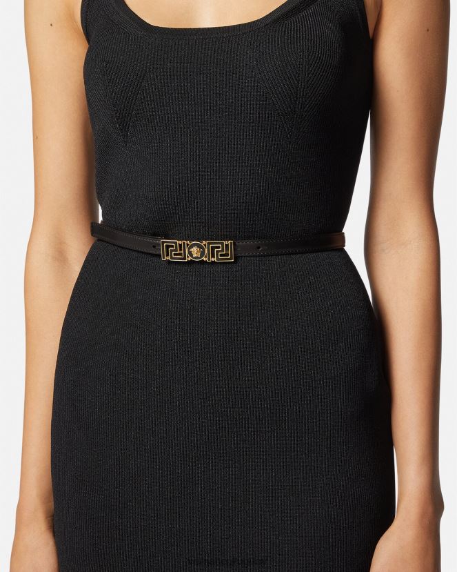 Versace cinturón fino de piel con Greca Diosa mujer negro accesorios H88R0H517