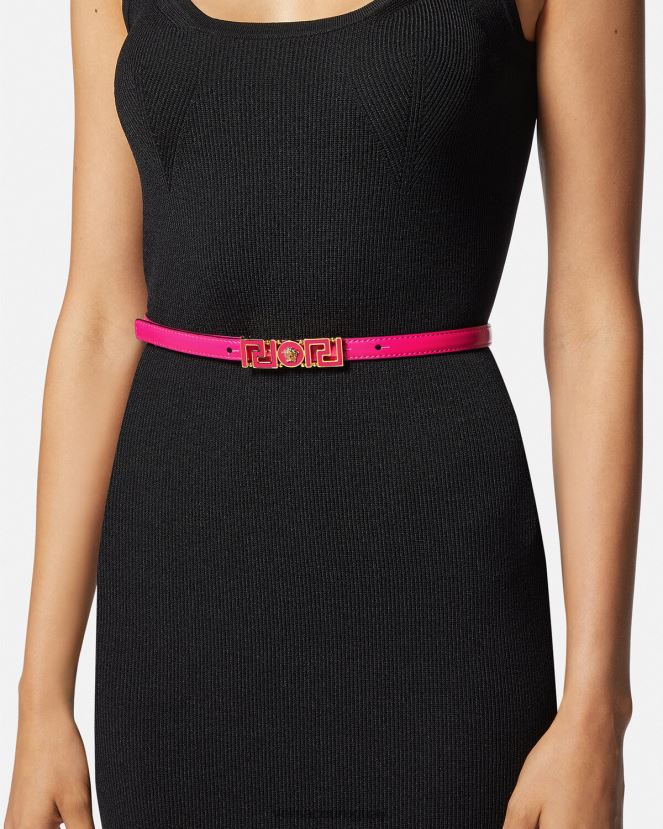 Versace cinturón fino de piel con Greca Diosa mujer rosa accesorios H88R0H543