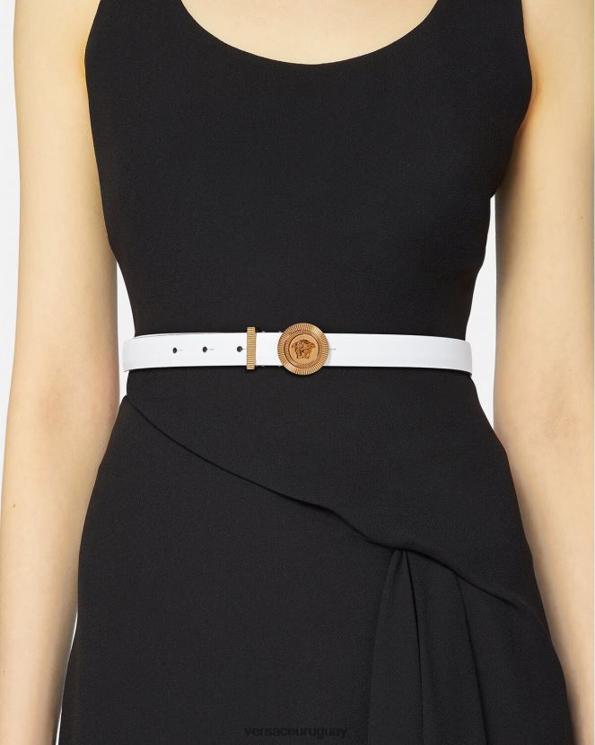 Versace cinturón fino de piel con Medusa Biggie mujer blanco accesorios H88R0H547