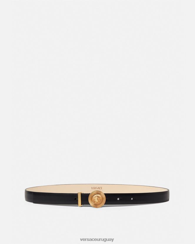 Versace cinturón fino de piel con Medusa Biggie mujer negro accesorios H88R0H533