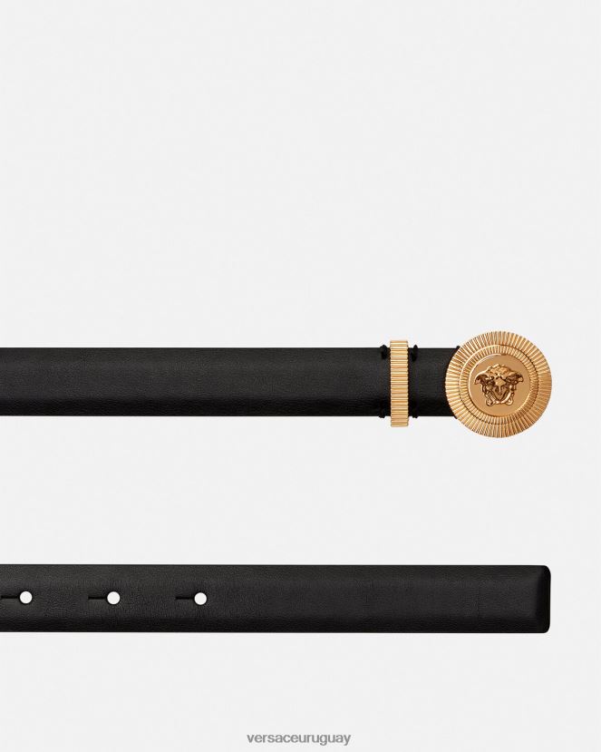 Versace cinturón fino de piel con Medusa Biggie mujer negro accesorios H88R0H533