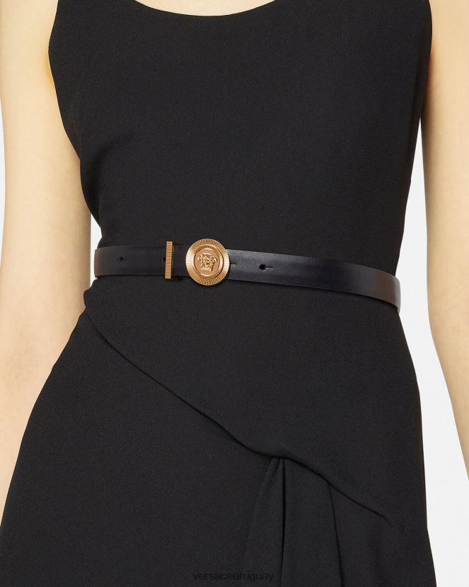 Versace cinturón fino de piel con Medusa Biggie mujer negro accesorios H88R0H533