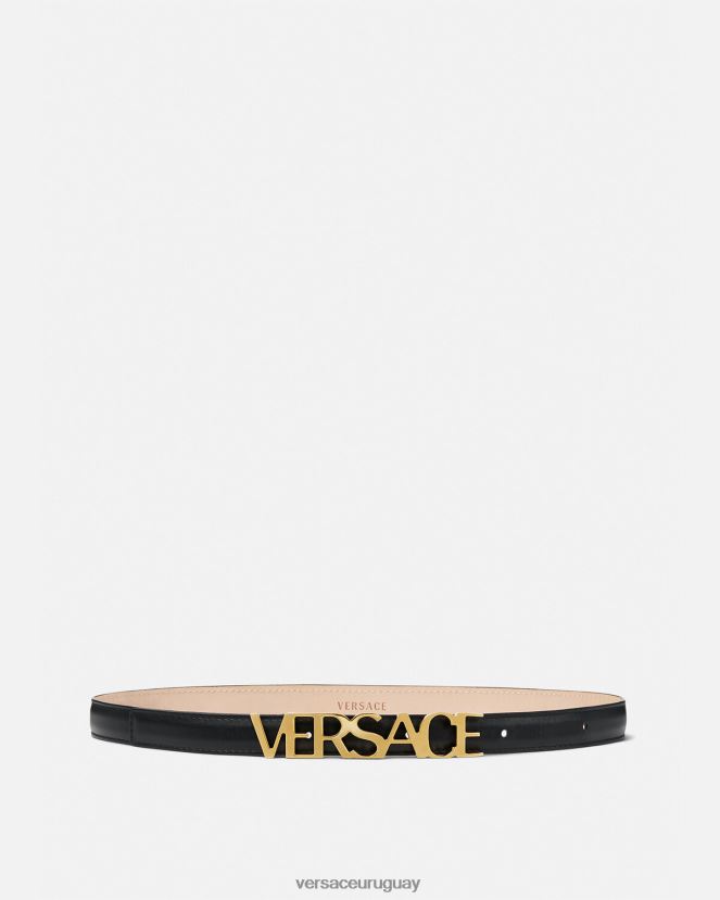 Versace cinturón fino de piel con logo mujer negro accesorios H88R0H538