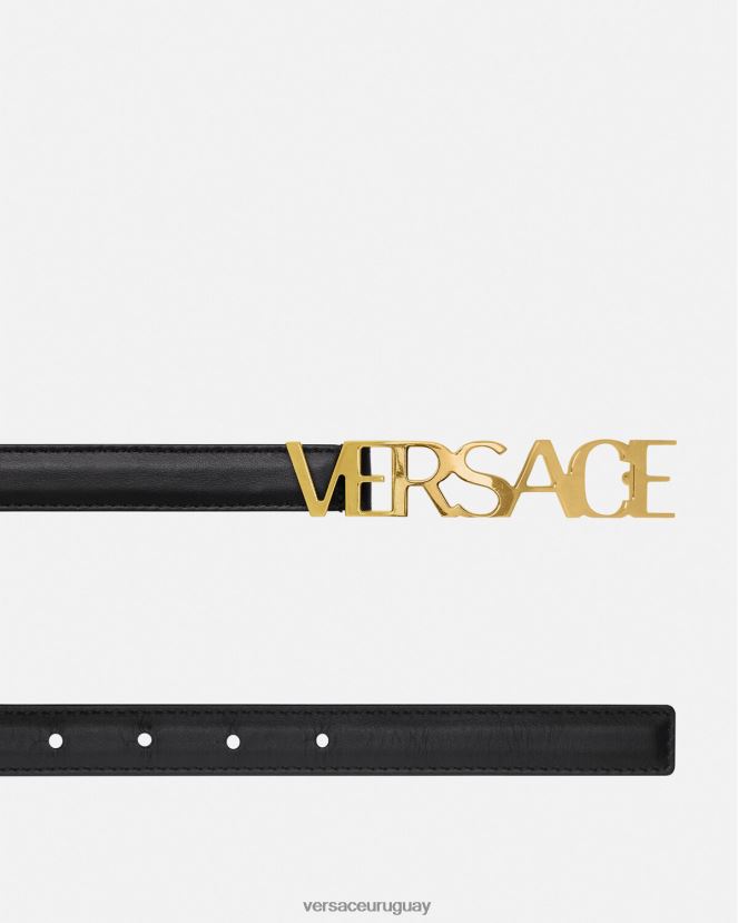 Versace cinturón fino de piel con logo mujer negro accesorios H88R0H538