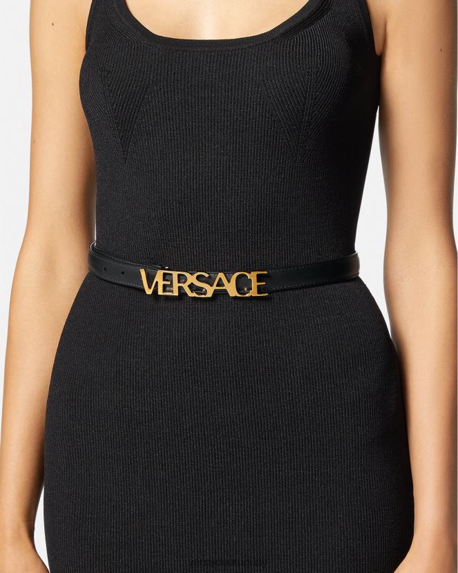 Versace cinturón fino de piel con logo mujer negro accesorios H88R0H538