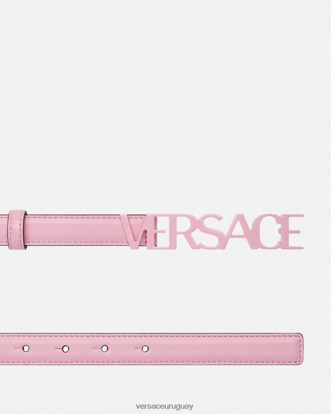 Versace cinturón fino de piel con logo mujer rosa accesorios H88R0H550