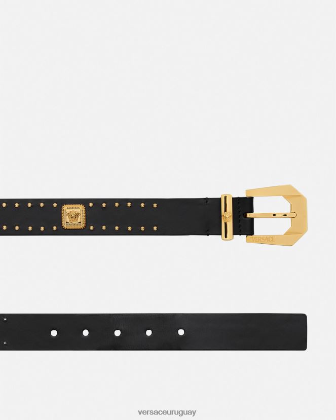Versace cinturón tradicional de piel con tachuelas y Medusa mujer negro accesorios H88R0H535